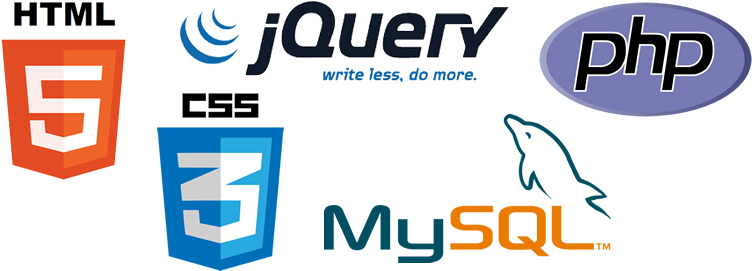 HTML, CSS, PHP and MySQL logos.